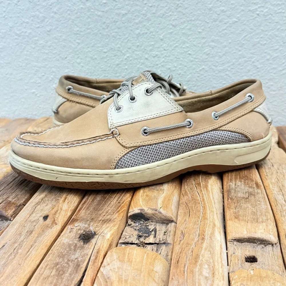 Sperry Top Sider Boat Shoes Mens 11M Tan Leather Lace Up Deck Shoes